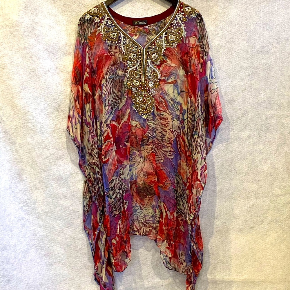 Hand beaded beach coverup